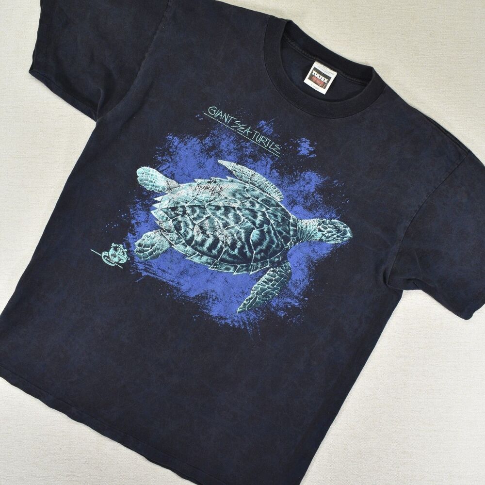 Vintage Single Stitch Giant Sea Turtle Graphic T Shirt XL Tie Dye Nature 1986